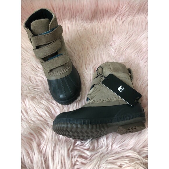 Sorel Boys Cheyanne II Duck Boot Brown Black Suede Ankle Straps Hook & Loop 12